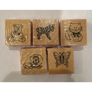 Lot of 5 wooden rubber craft stamps‎